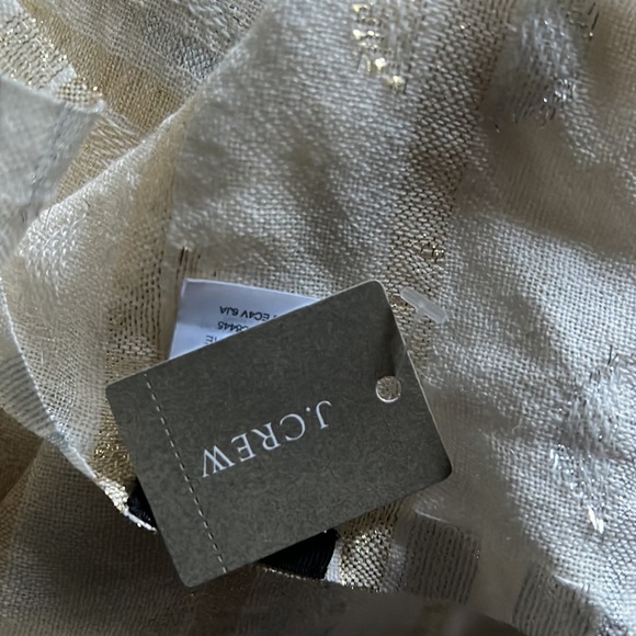 J. Crew metallic silver and gold wrap in cream with many Pom Poms! - Picture 4 of 7